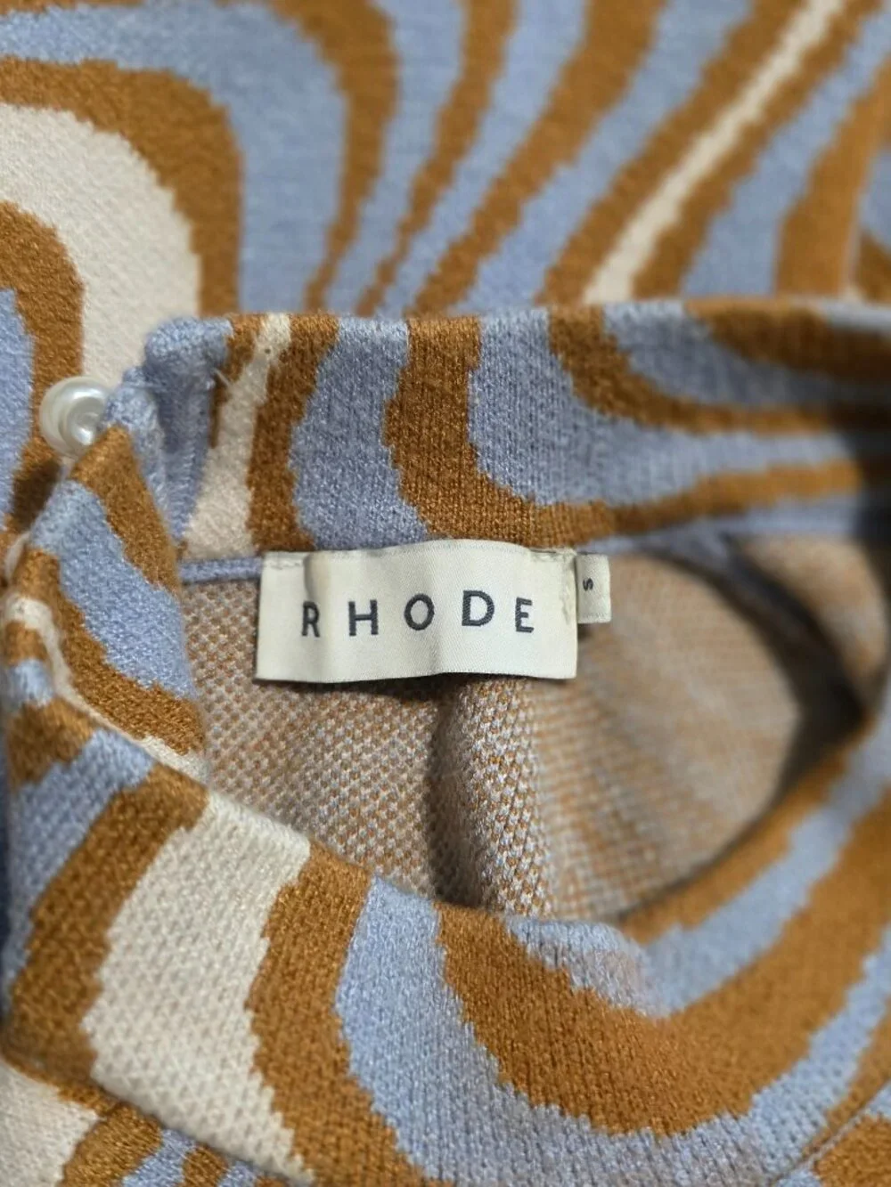 Rhode JUDE Retro Swirl Knit Sleeveless High Neck Crop Top Blouse Sz S - Picture 7 of 9